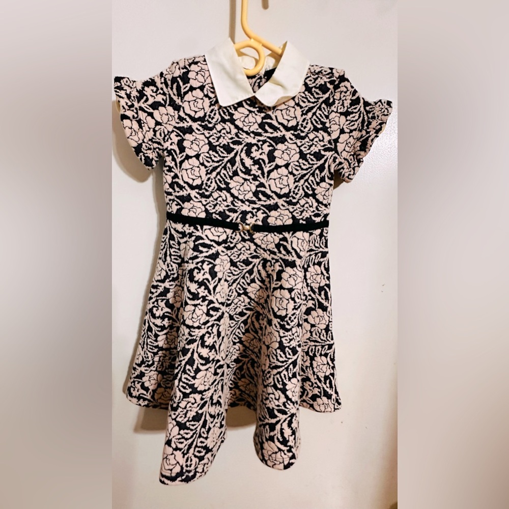 • Janie and Jack • Floral Jacquard Rose Short Sleeve Dress Cotton Lace 5 Pink